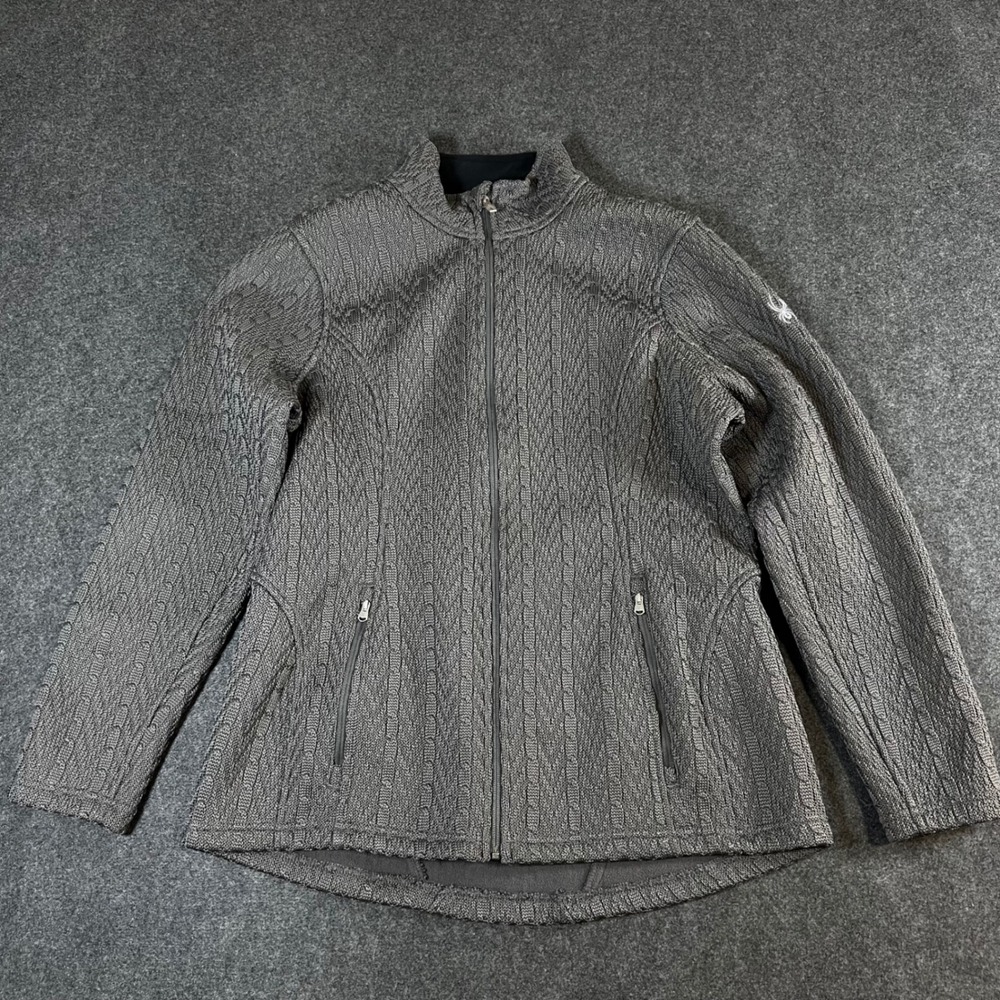 Spyder Womens Full Zip Cable Knit Fleece Lined Jacket Grey XL 186406
